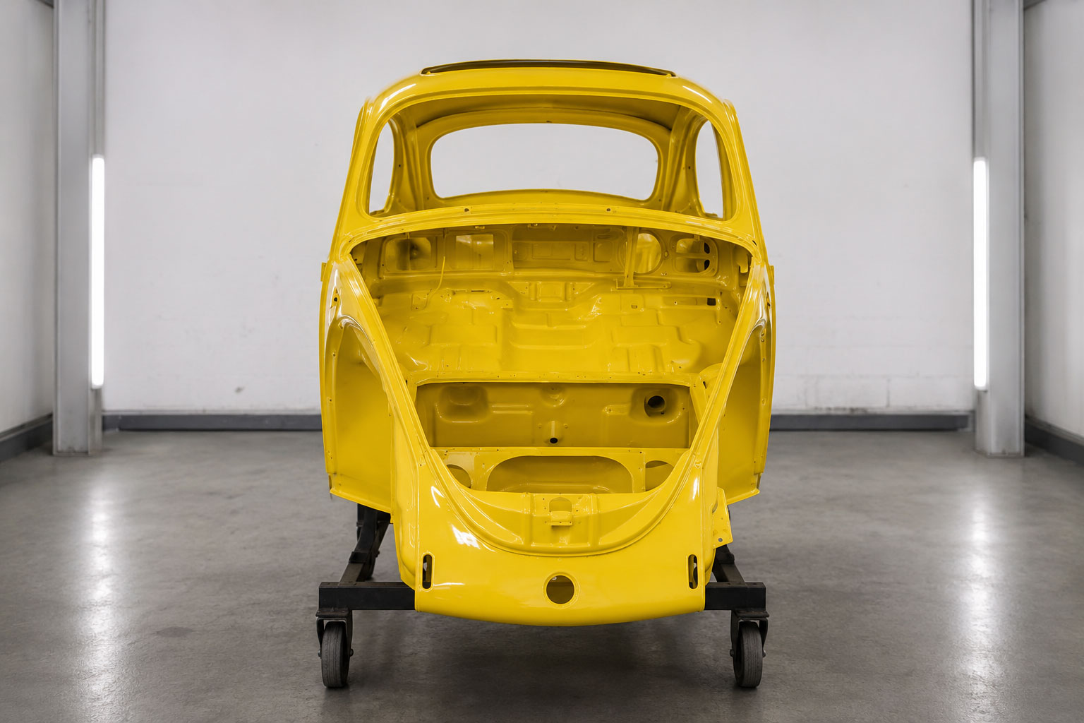 Carrosserie Volkswagen Kever gescheiden van chassis